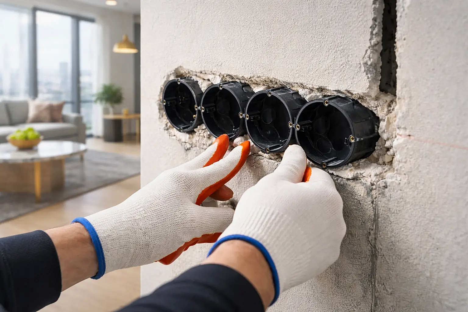 Установка распределительных коробок и подрозетников