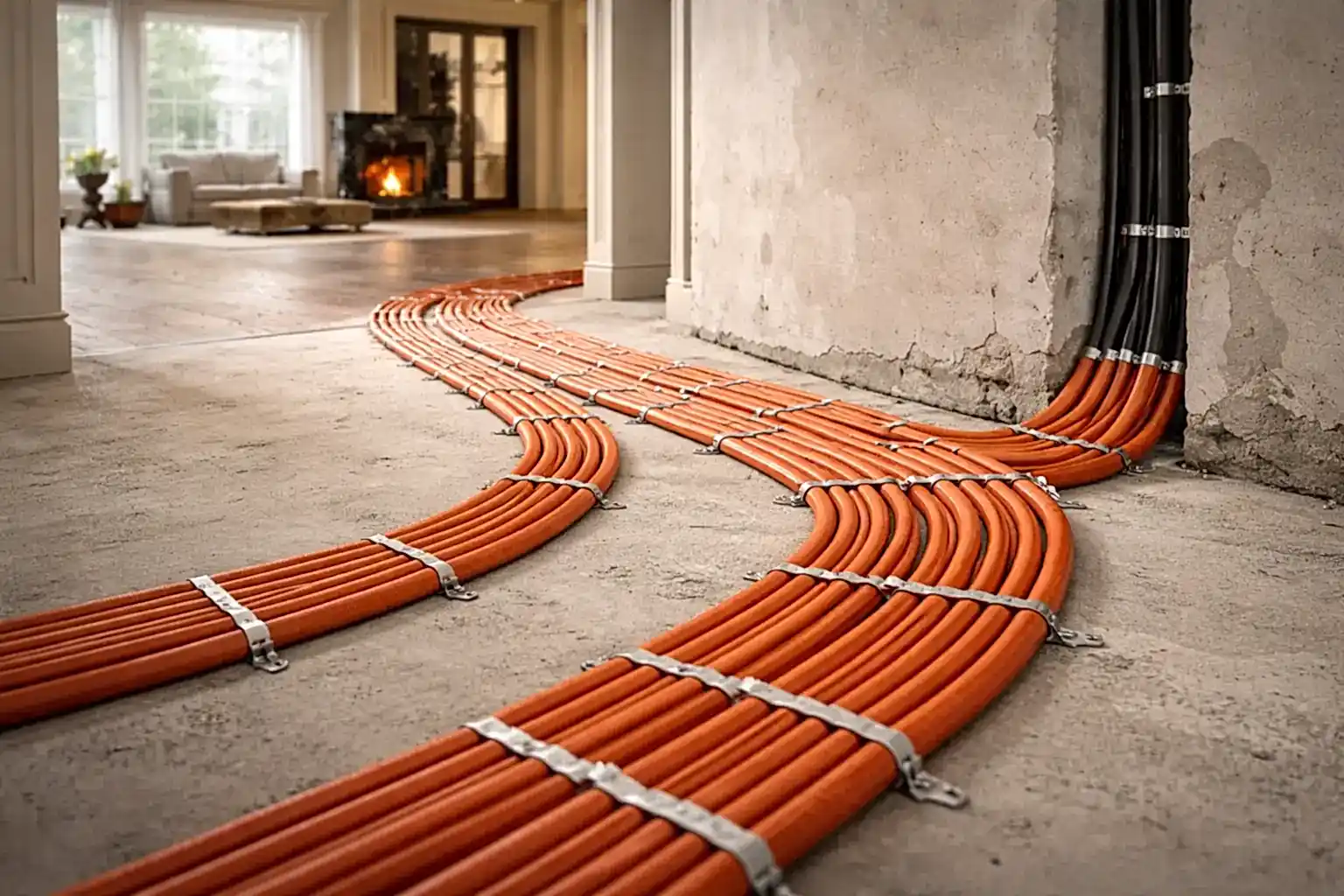 Разводка электрокабеля по полу