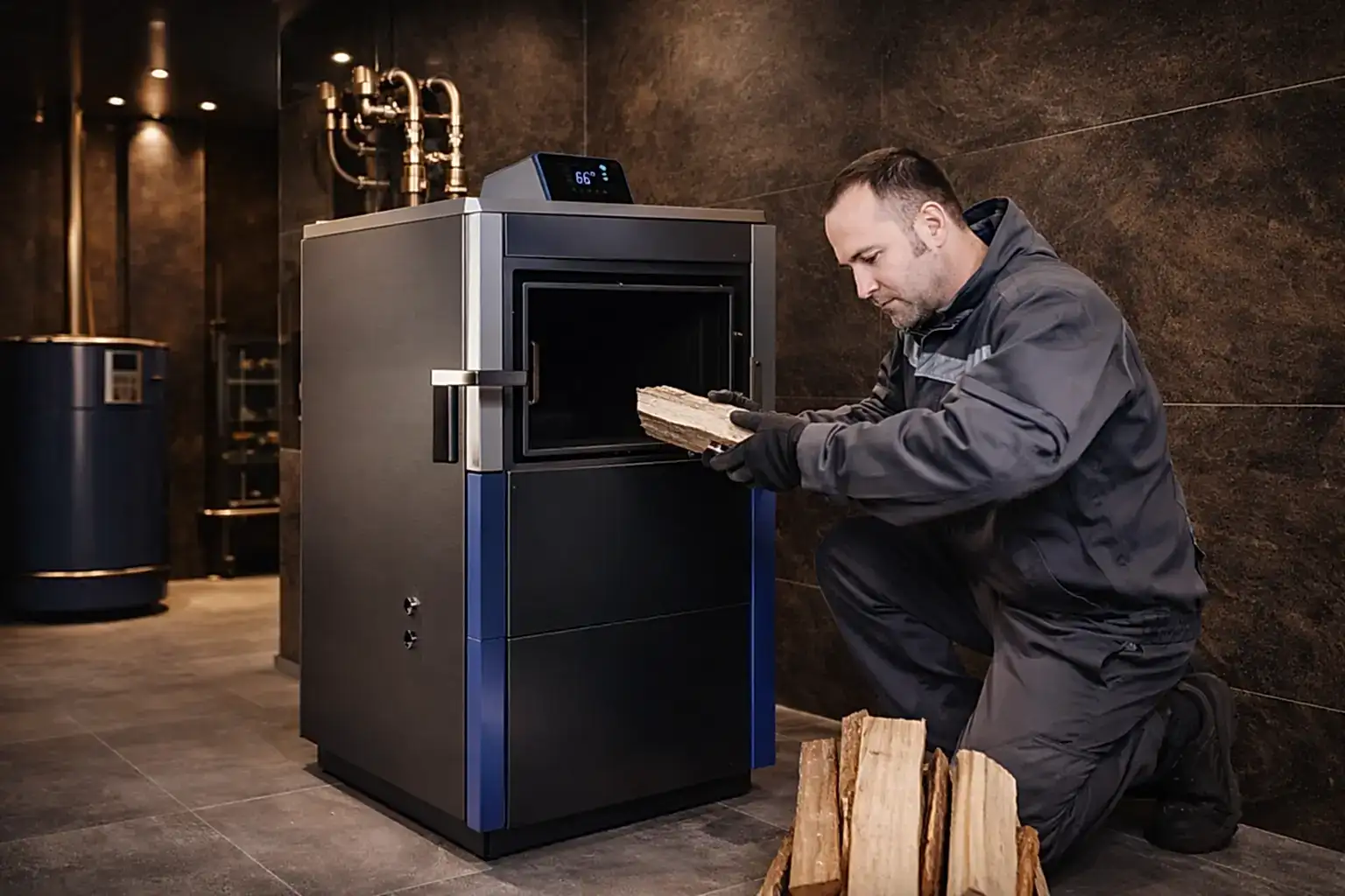 Монтаж твердотопливного котла